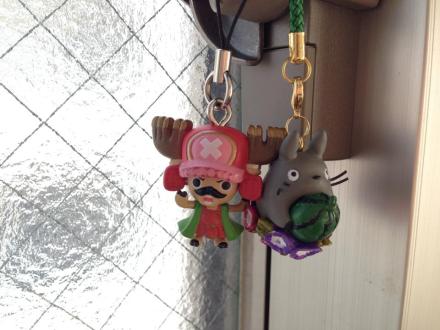 I couldn't resist buying myself a little watermelon-holding, flower-skirt-wearing Totoro charm. He gets along quite well with my Tony Tony Chopper charm, courtesy of my friend Greg, in honor of my bike! 